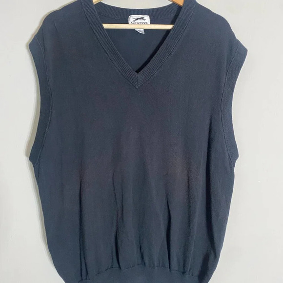 Slazenger Men's Large Outdoors Golf V-Neck Cotton Sweater Vest Pullover in Black - Picture 5 of 16